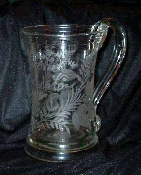 William Prescott engraved glass tankard c 1840